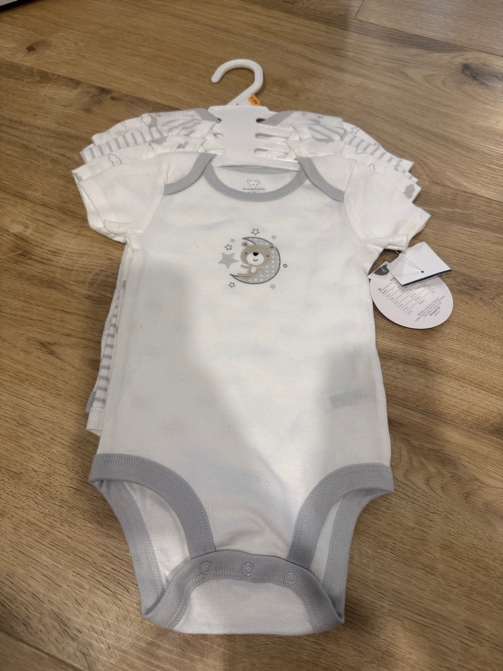 Unbranded White & Gray Baby One-Piece Bodysuit with Moon Bear